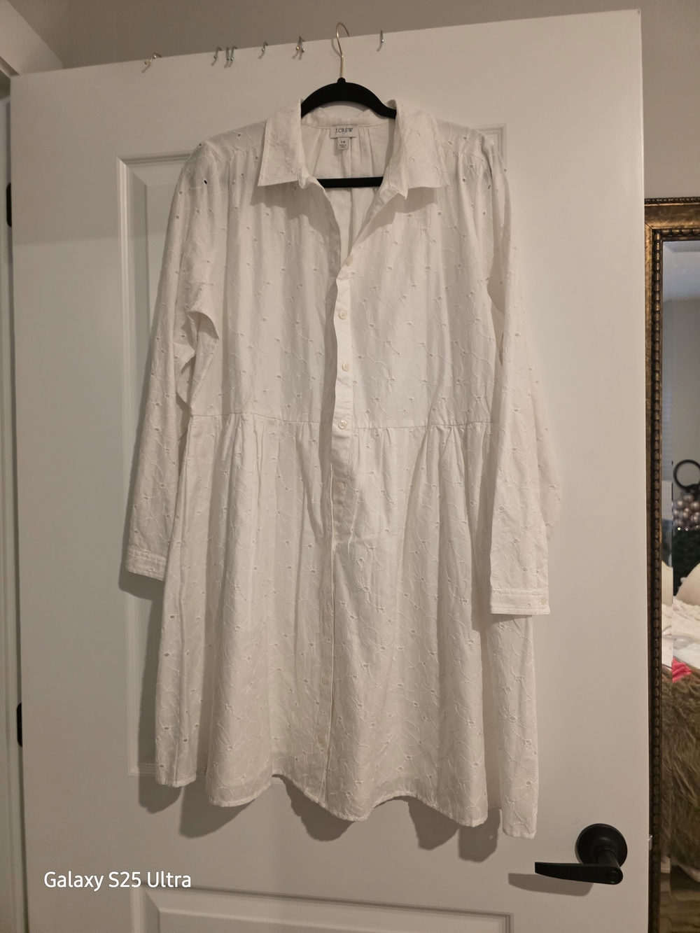 J. Crew White Eyelet Button-Front Shirt Dress